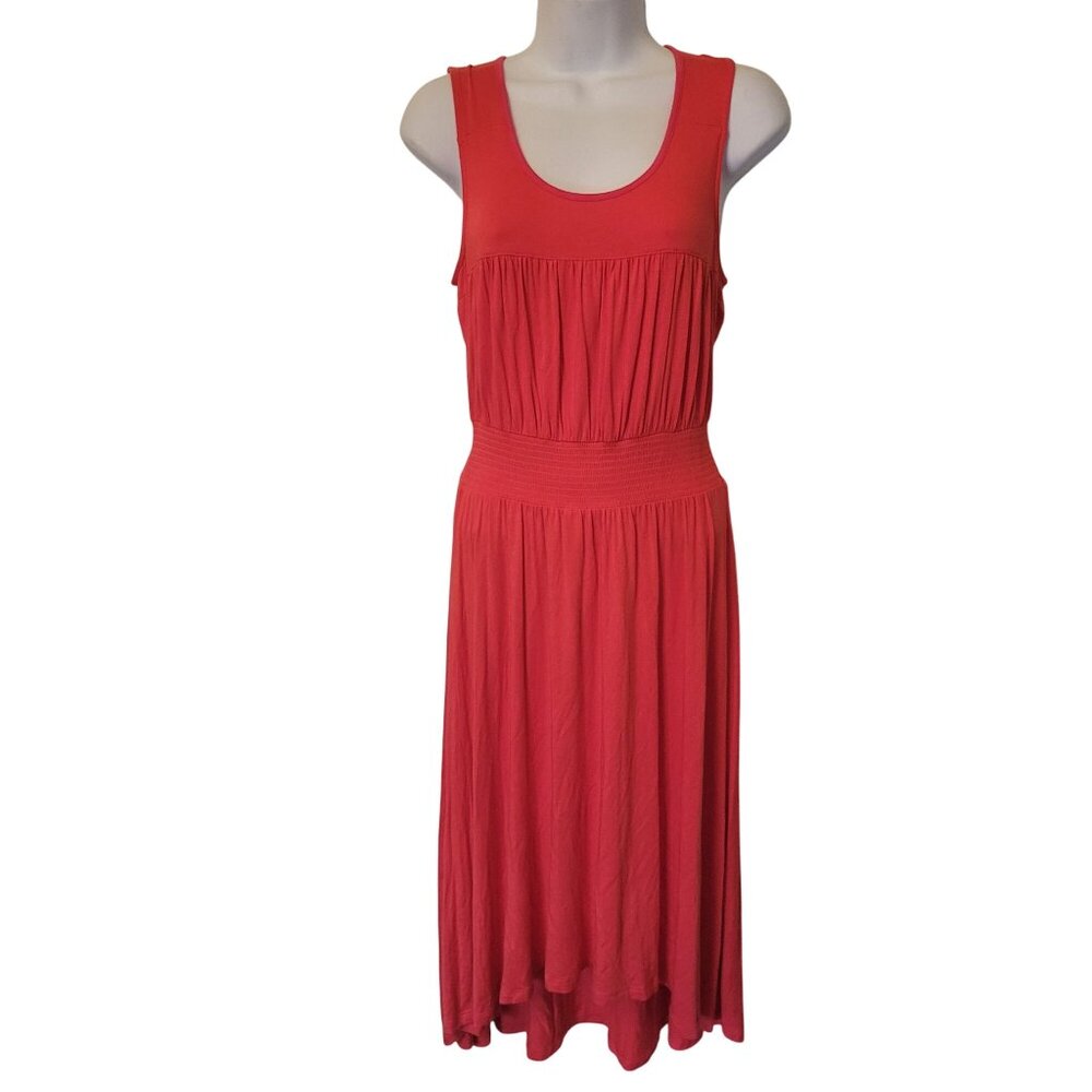 Anthropologie Girls From Savoy Red Sleeveless Midi Dress S Stretch Hi Low Summer